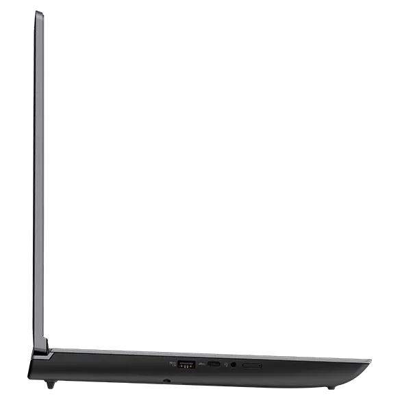 Left side profile of ThinkPad P16 (16″ Intel) mobile workstation, opened 90 degrees, showing ports