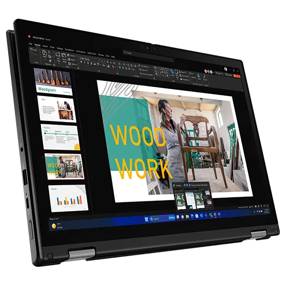 Front view of ThinkPad L13 2-in-1 Gen 5 laptop in tablet mode.