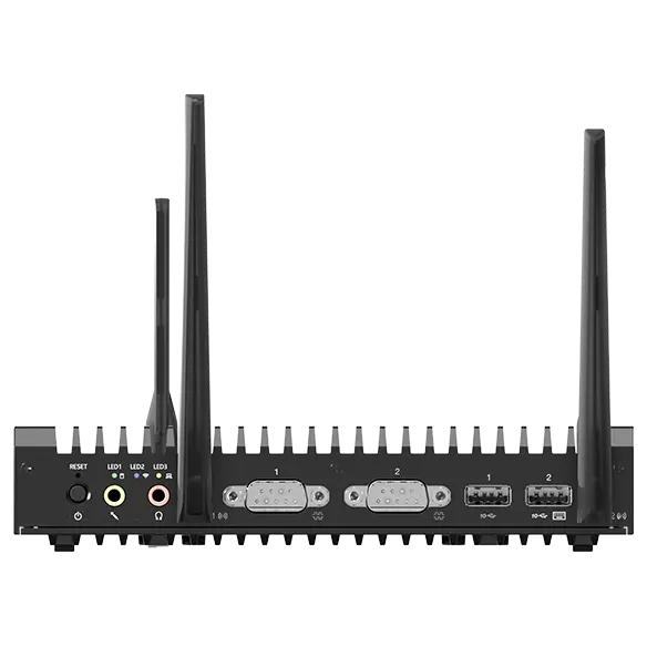 Lenovo ThinkEdge SE10 client front view with optional antennas.