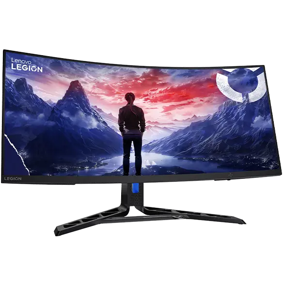 Lenovo legion r34w | 34" curved gaming monitor | uwqhd 3440x1440 | 180hz | va | 0,5ms | freesync premium | hdr10 1 Legion r32qc-30 monitor in front facing left position.