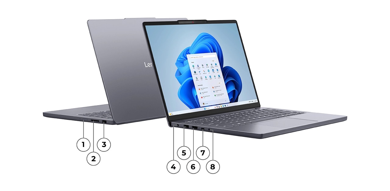 顯示 Windows 11 介面的筆電，配備鍵盤、連接埠和 Lenovo 品牌；IdeaPad Slim 3i Gen 10 (14" Intel)