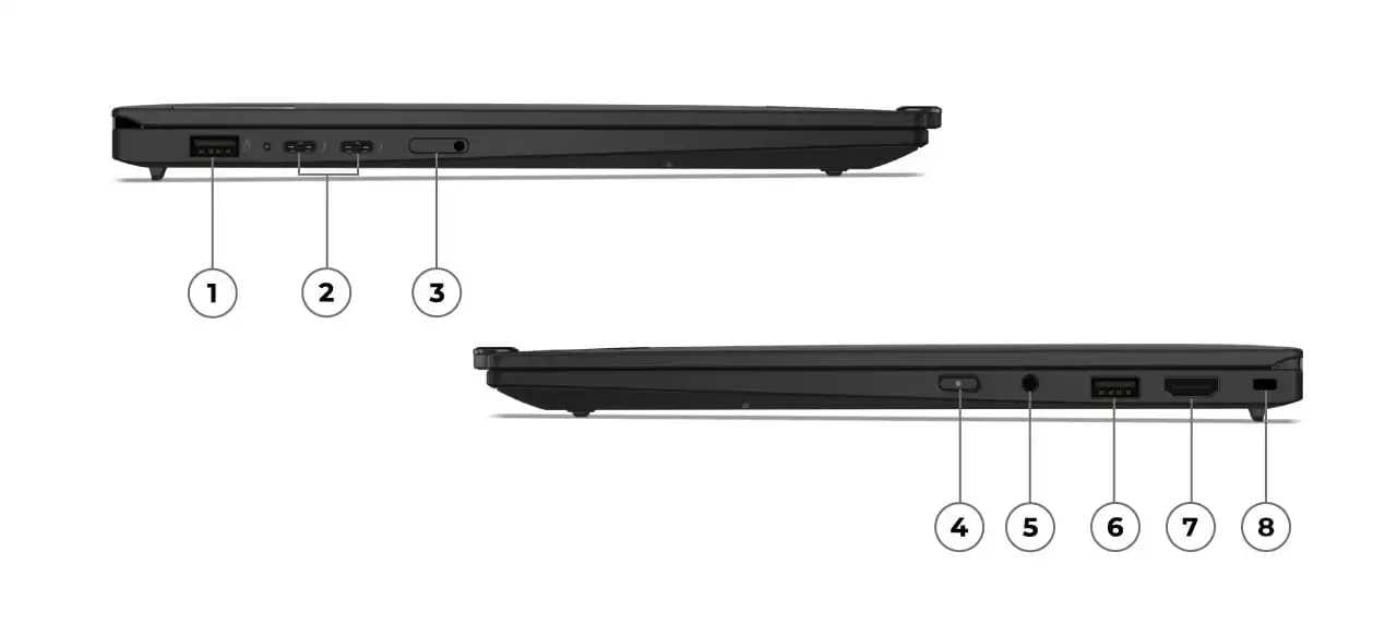 Despite being less than 1kg, the Lenovo ThinkPad X1 Carbon Gen 13 Aura Edition laptop boasts plenty of ports & slots, including 2 USB-C Thunderbolt4 ports.