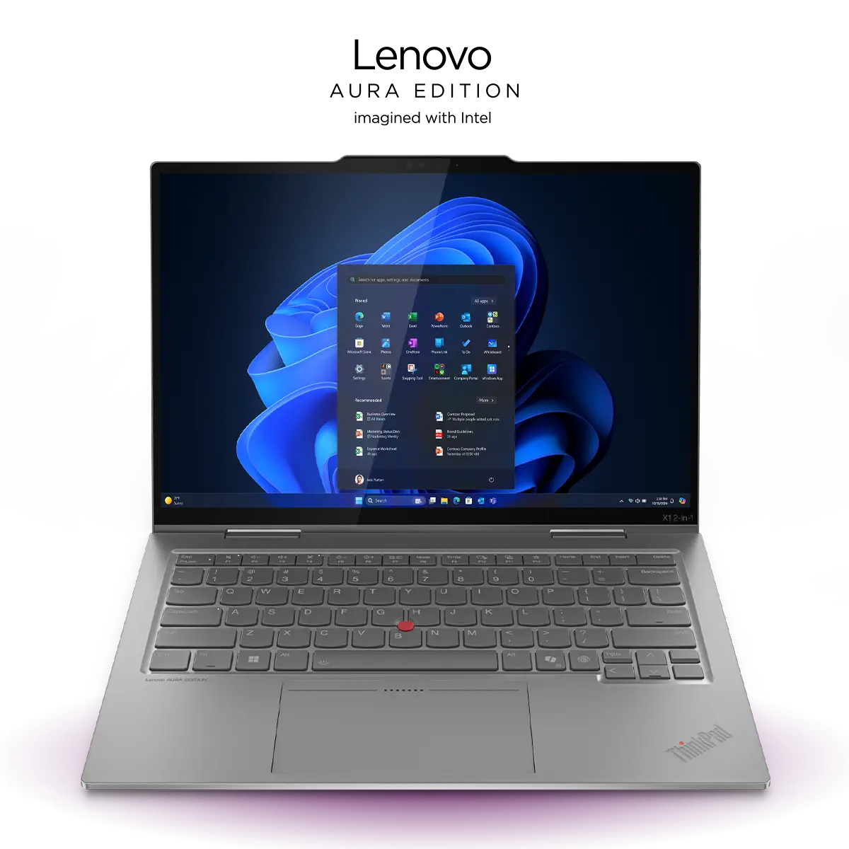 De premium Lenovo ThinkPad X1 2 in 1 Gen 10 Aura Edition-laptop is ook een AI-pc, wat betekent dat op AI-gebaseerde oplossingen overal worden geïntegreerd waardoor je veiliger en productiever bent.