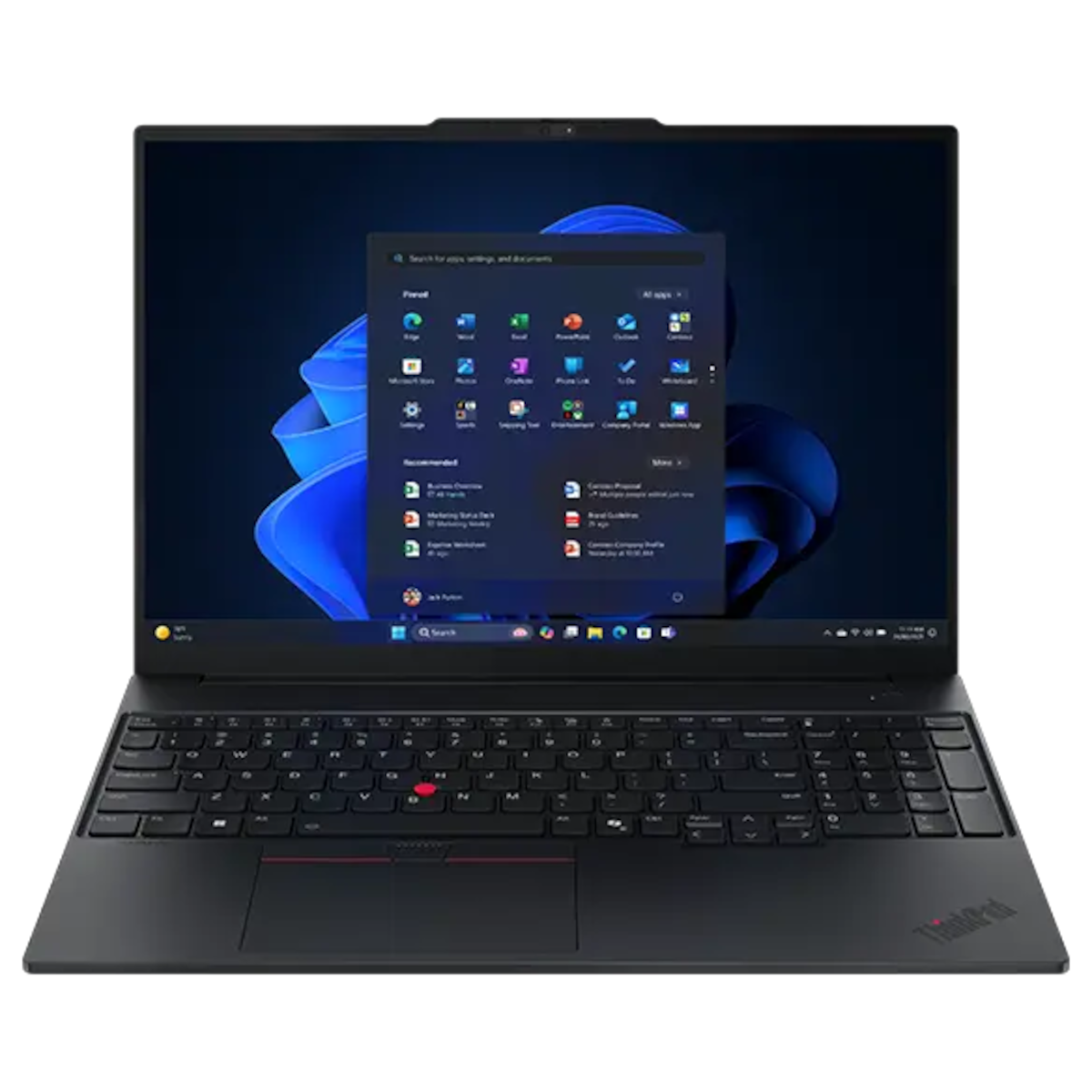 Front view of Lenovo ThinkPad E16 Gen 3 (16” Intel) laptop that comes with AI efficiency to boost performance & productivity on the go.
