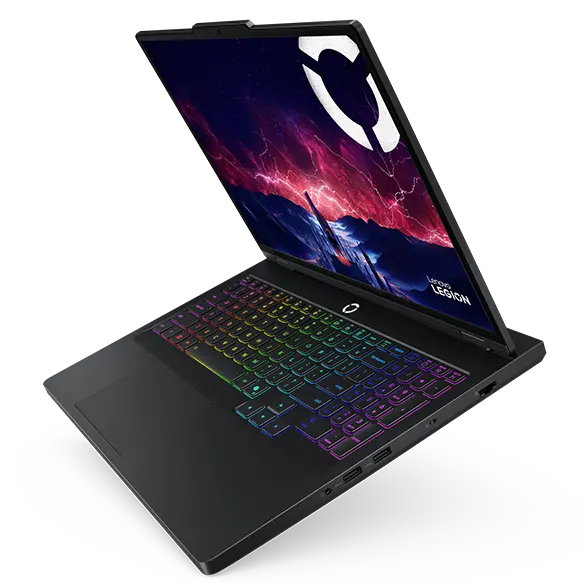 Emphasizes Legion Pro 5 Gen 10’s full-size keyboard and streamlined aluminum chassis.
