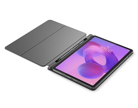 Angle view of the Lenovo Idea Tab tablet in an opened optional folio case with an optional digital pen in the case’s compartment.טאבלט 11 Idea Tab TB336FU ZAFR0412IL Wi-Fi 4GB/128GB מבית Lenovo