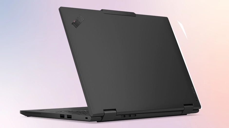 The top cover of the Lenovo ThinkPad T14s 2-in-1 laptop includes a sleek Eclipse Black finish & it’s made of 90% recycled magnesium.