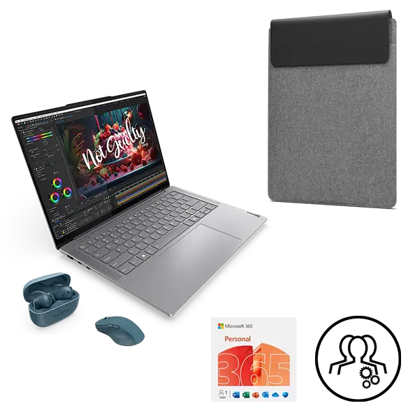 Lenovo Yoga Pro 7 14IMH9 + Lenovo Yoga 14.5-inch Sleeve Grey + Yoga True Wireless Stereo (TWS) Earbuds + Yoga Pro Mouse + Microsoft Office 365 Personal + 2 year Premium Care Processore Intel® Core™ Ultra 9 185H (E-core fino a 3,8 GHz P-core fino a 5,1 GHz