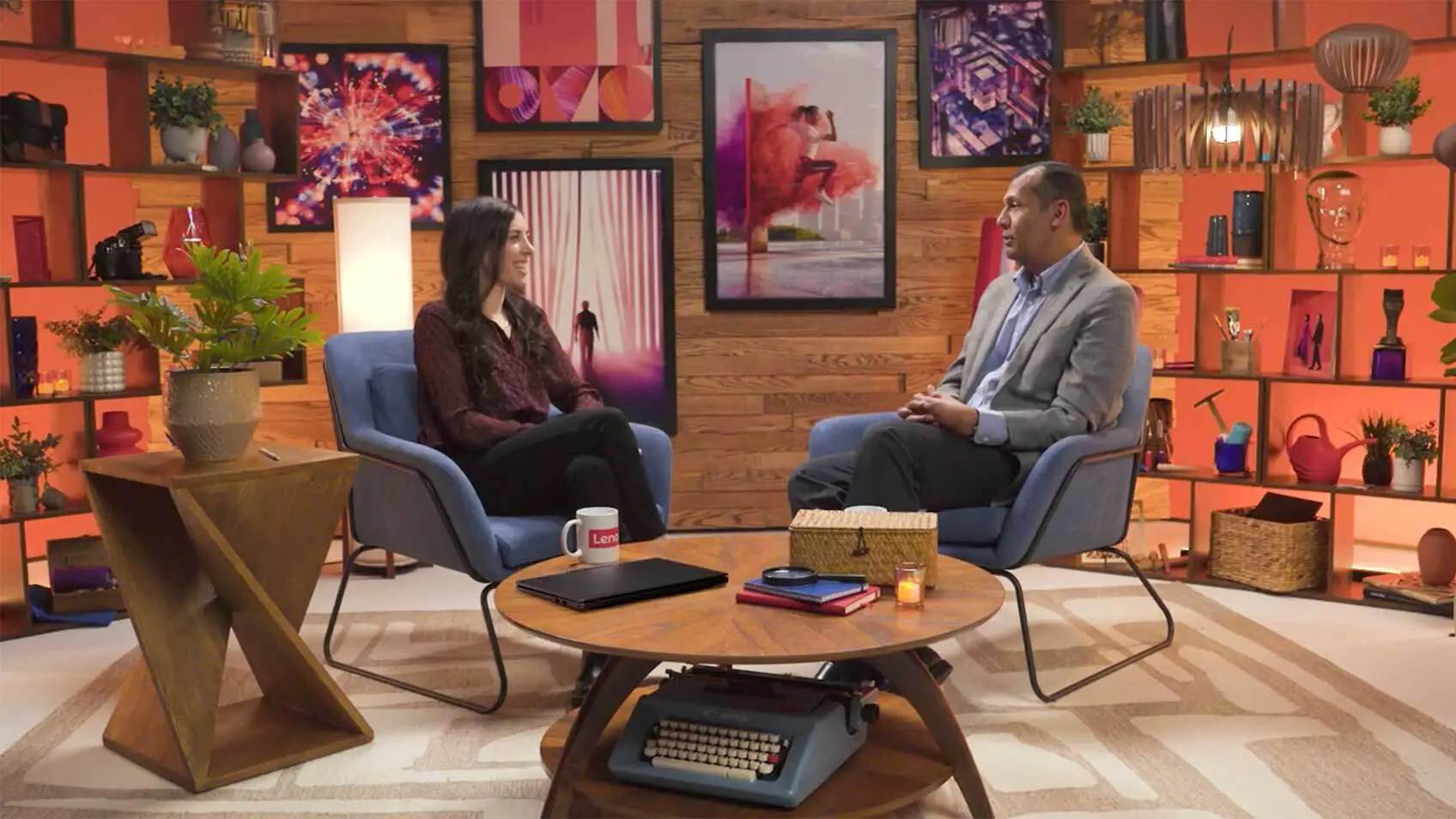 Alexa Carlin interviewing Lohit Lakshman in the Lenovo Studio. 