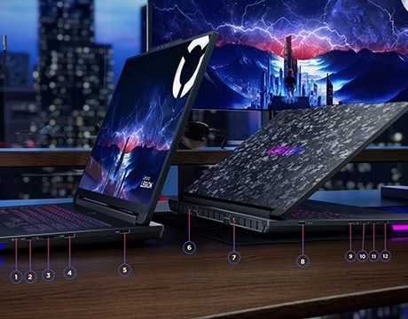 Side port diagram illustrating Legion 9i’s connectivity and airflow design from both angles.