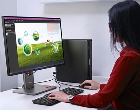 Die Gen5 PCIe SSD sorgt für schnelle Startzeiten und schnellen Dateizugriff für anspruchsvolle Aufgaben auf dem Lenovo ThinkCentre M90s Gen 6 SFF und wird optional mit einer Tastatur und einer Maus geliefert.