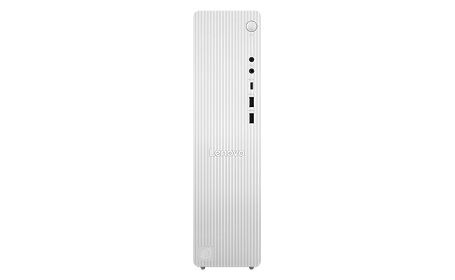 Front view, showing ports, of the IdeaCentre Tower Gen 10 (8L AMD) desktop PC.