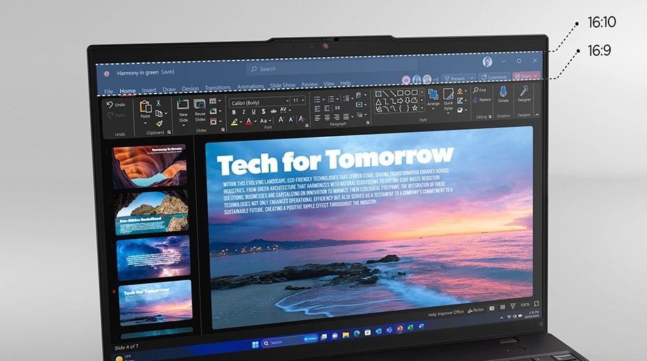 Raportul de aspect 16:10 mărește dimensiunea ecranului, rezult&acirc;nd un ecran generos de 16 inci pe laptopul Lenovo ThinkPad L16 Gen 2.