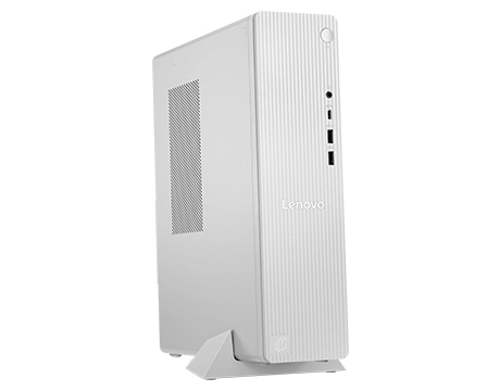 Front left view of the IdeaCentre Tower Gen 10 (Intel) desktop PC in a stand.