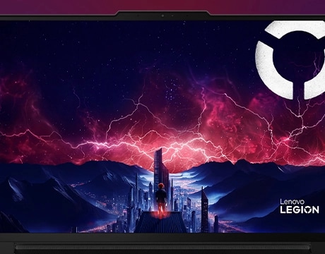 Closeup of the display on the Lenovo Legion Pro 7 Gen 10 (16” AMD). מחשב נייד Legion Pro 7 16AFR10H 83RU001RIV מבית Lenovo