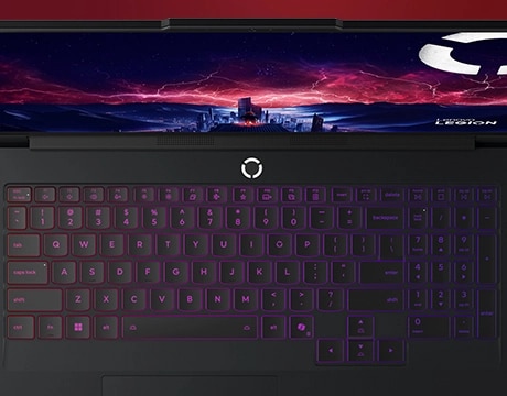 Top view of the keyboard on the Lenovo Legion Pro 7 Gen 10 (16” AMD). מחשב נייד Legion Pro 7 16AFR10H 83RU001RIV מבית Lenovo