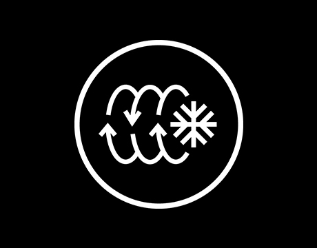 Circular logo containing three circles with arrows and a snowflake.