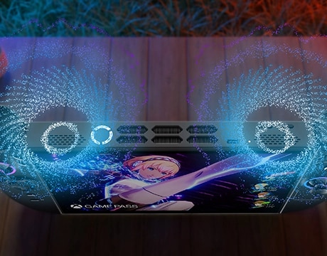 Blue lines radiate from the speakers of the Lenovo Legion Go Gen 2 (8.8”). מחשב גיימינג נייד Legion Go Gen 2 8AHP2 83N1000YIV מבית Lenovo