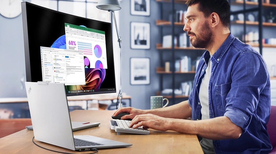 AI-enhanced camera and low-profile hinge support polished remote meetings on the Lenovo ThinkPad X9 15 Aura Edition (15ʺ Intel).