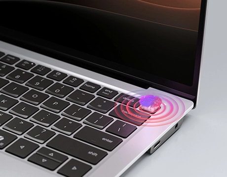 Smart Power On button with fingerprint reader adds speed and security to the Lenovo ThinkPad X9 14 Aura Edition (14ʺ Intel).