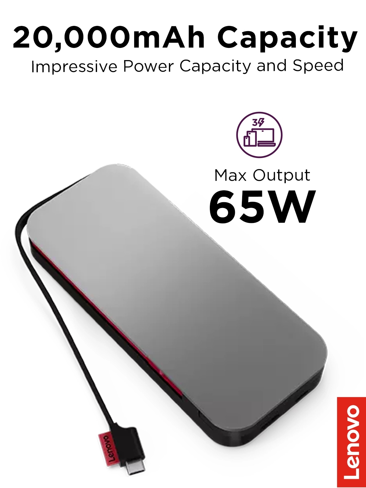 スマホアクセサリー Lenovo USB-C Laptop PowerBank 20000mAh Lenovo Go USB-C Laptop Power Bank (20000 mAh) - 65W - USB-C