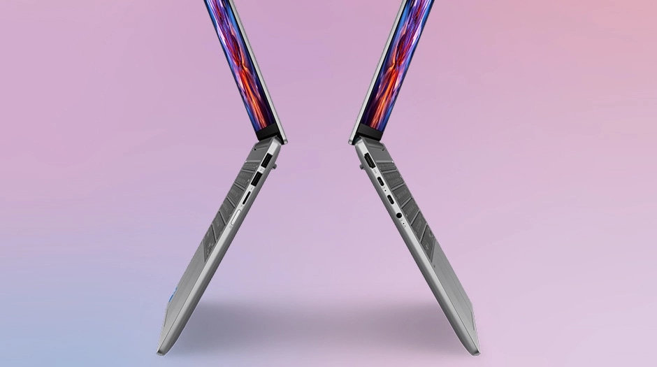 Mirrored side profiles highlight ports as vibrant displays face inward; IdeaPad Slim 5i Gen 11 (14 מחשב נייד IdeaPad Slim 5 14IMH10 83V6002SIV מבית Lenovo