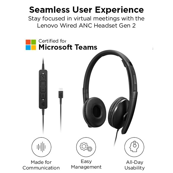Lenovo Wired ANC Headset Gen 2 (Teams) | 4XD1M45627 | Lenovo India