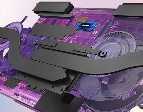 Lenovo Yoga Slim 7i Ultra Gen 11 Aura Edition 14 Breakout view of the Lenovo Yoga Slim 7i Ultra Gen 11 Aura Edition (14” Intel) illustrating the cooling system.