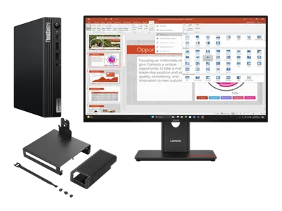 Lenovo ThinkCentre M75q G5 A7 16 512 + ThinkVision T27-40 27 FHD AMD Ryzen 7 PRO 8700GE Prozessor 3,65 GHz bis zu 5,10 GHz, Windows 11 Pro 64, 512 GB SSD M.2 2280 PCIe 4.0 TLC Opal, Raven Black