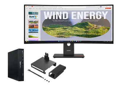 Lenovo ThinkCentre M70q G6 U5 16 512 + ThinkVision T34WD-40 34 UWQHD Docking Intel® Core Ultra 5 235T vPro® Prozessor E-Kerne bis zu 4,40 GHz P-Kerne bis zu 5,00 GHz, Windows 11 Pro 64, 512 GB SSD M.2 2280 PCIe 4.0 TLC Opal, Raven Black