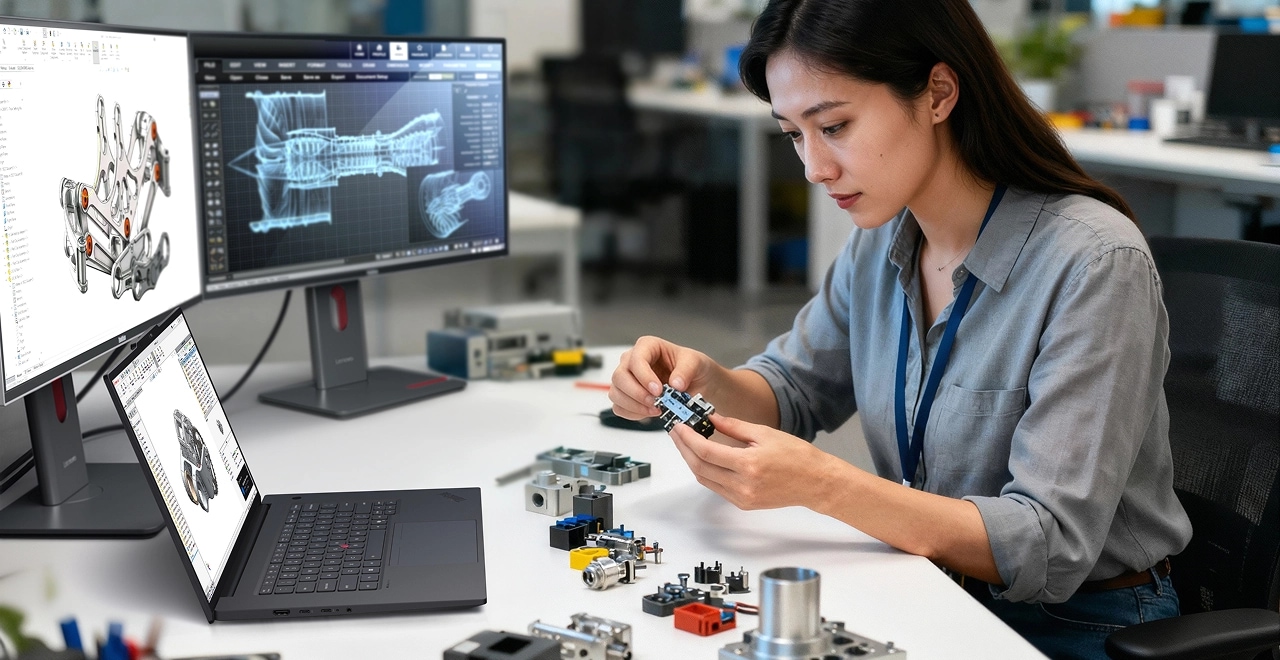 CAD modeling, engineering design & prototype development workflows showcased on ThinkPad P Series mobile workstations.