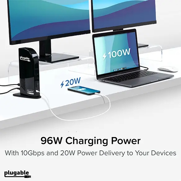 Plugable USB-C Triple 4K Monitor Docking Station with 100W Laptop