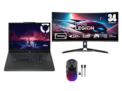 Lenovo Legion 5 15 + Legion R34w 30 UWQHD Gaming Monitor & Legion M410 RGB Mouse Processore AMD Ryzen™ AI 7 350 (2 GHz fino a 5 GHz)/Windows 11 Home 64/512 GB SSD M.2 2242 PCIe Gen4 TLC