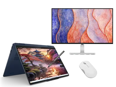 Lenovo Ideapad 5 2-in-1 + L27h 4A 2K QHD Monitor & Bluetooth Silent Mouse Processore AMD Ryzen™ AI 7 350 (2 GHz fino a 5 GHz)/Windows 11 Home 64/512 GB SSD M.2 2242 PCIe Gen4 TLC