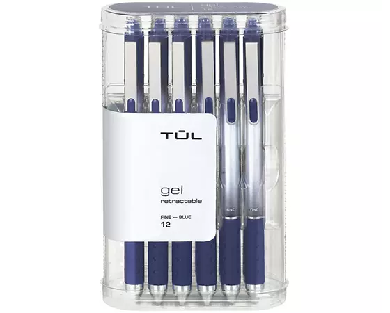 

TUL Retractable Gel Pens, Fine Point, 0.5 mm, Silver Barrel, Blue Ink, Pack Of 12 Pens