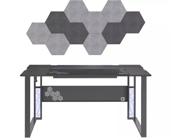 Office Depot RS Gaming Mergence 60inW RGB Gaming Desk With 10 Acoustic Panels, Black