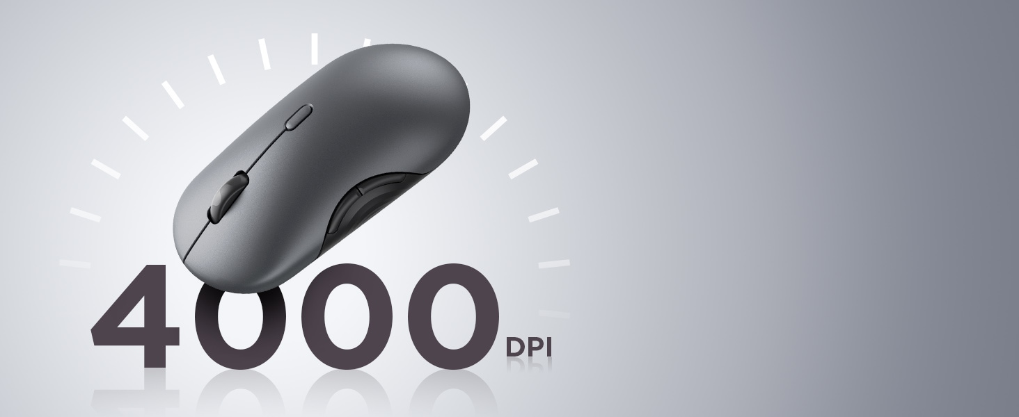 Gray wireless mouse with 4000 DPI resolution, ideal for precise control and smooth navigation.
