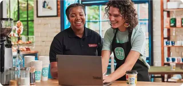Lenovo Evolve Small Ambassador Alexis Cash and 321 Coffee owner, Lindsay Wrege collaborate in Raleigh, NC with a ThinkBook 15 Gen 4 AMD