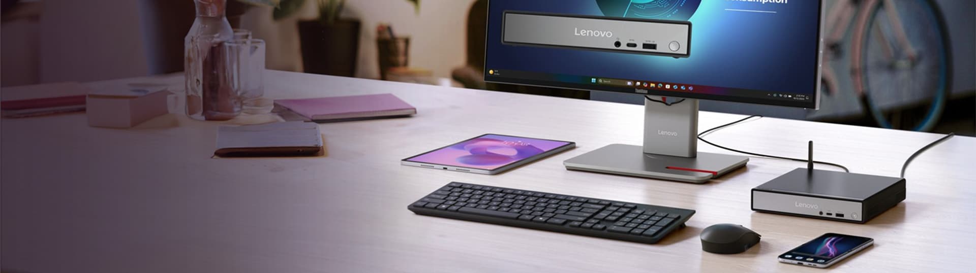 ThinkCentre Neo 50q placing with a monitor