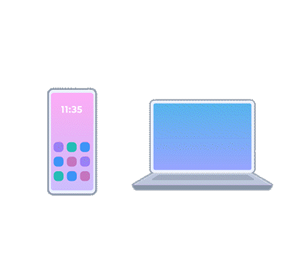 Un téléphone intelligent et un portable sont montrés côte à côte, ce qui indique qu’ils servent d’interface de type ordinateur de bureau.