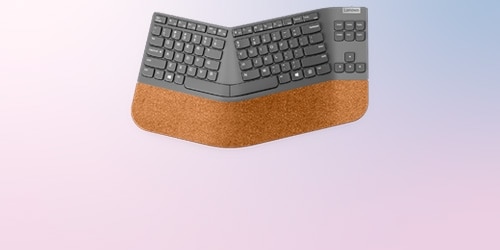 A Lenovo Go Wireless Split Keyboard is featured on a background