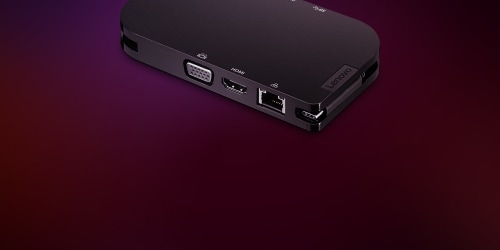 A Lenovo Select USB-C 4K Mobile Hub is featured on a background.