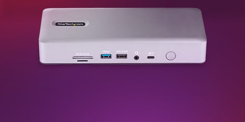 A StarTech.com docking station is featured on a background.