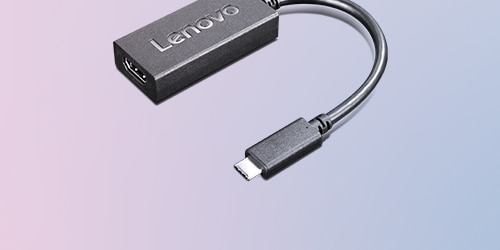 A Lenovo USB-C to HDMI 2.0b Adapter is featured on a background.