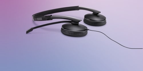 A Lenovo Wired ANC Gen 2 Headset (UC) is featured on a background.