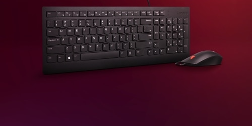 A Lenovo Wired Keyboard & Mouse Combo is featured on a background