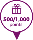500/1000 points text & gift box icon shown