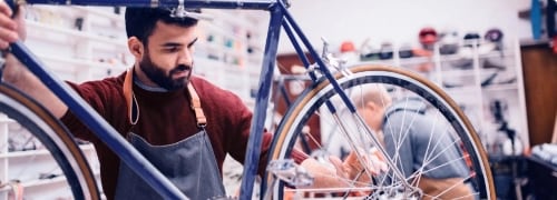 Bicycle repair shop using Lenovo PCs for work