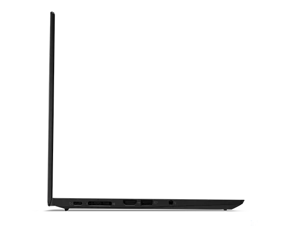 Vue latérale gauche du portable Thinkpad T14s noir ouvert