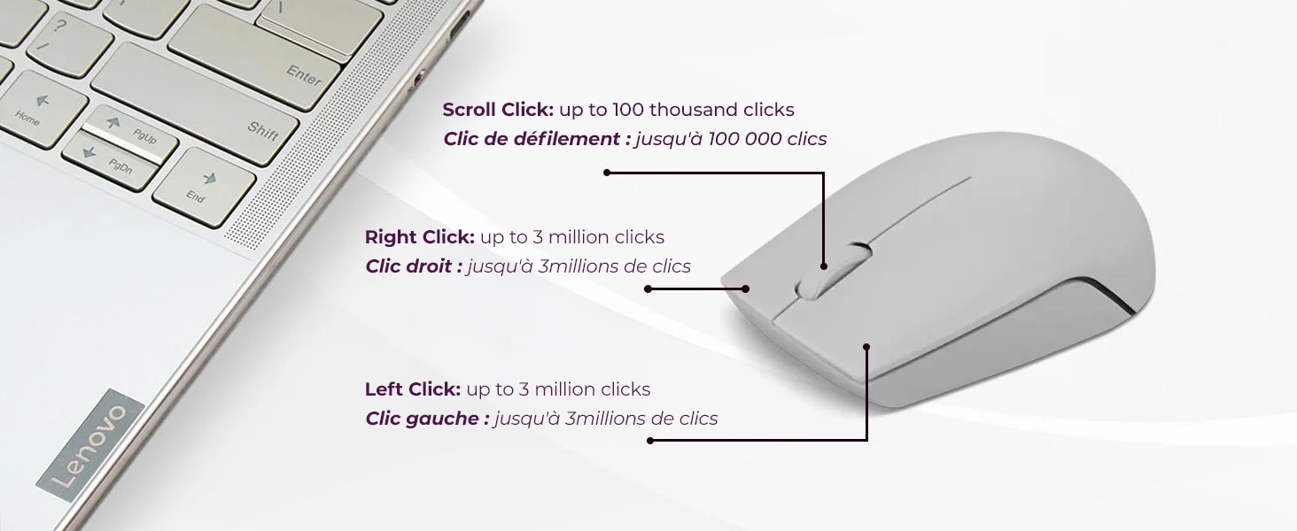 Lenovo 300 Wireless Compact Mouse (Arctic Grey) with battery